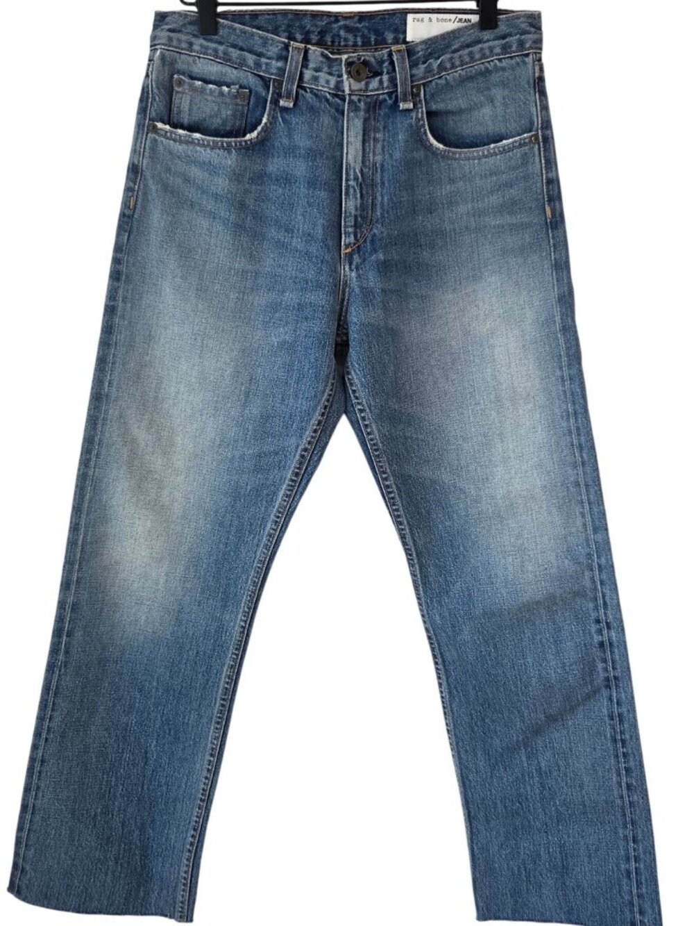 Rag & Bone Straight Leg Jeans Blue Willow Denim Raw Hem Size 27